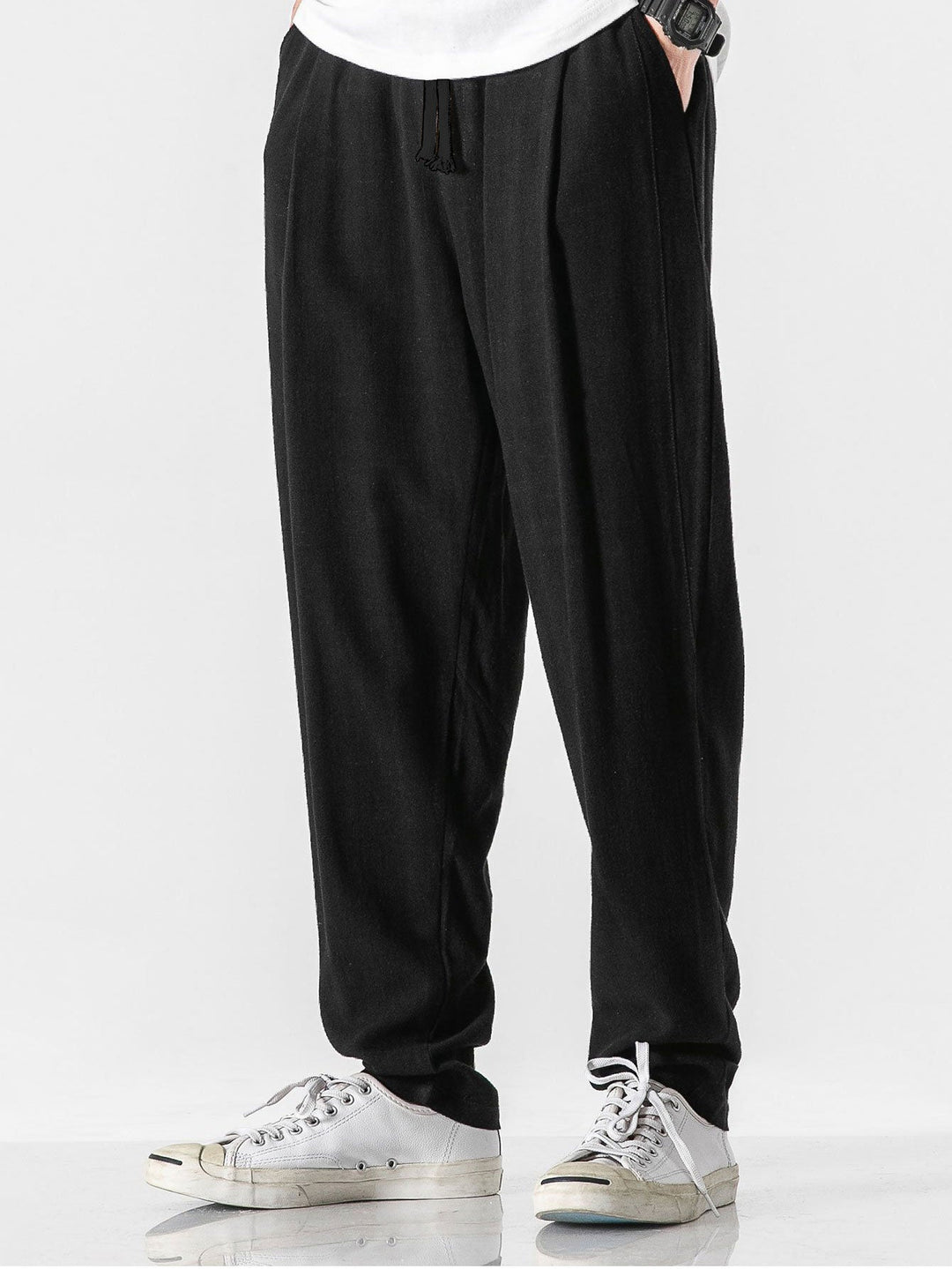 Relax Fit Linen and Cotton Blend Harem Pants