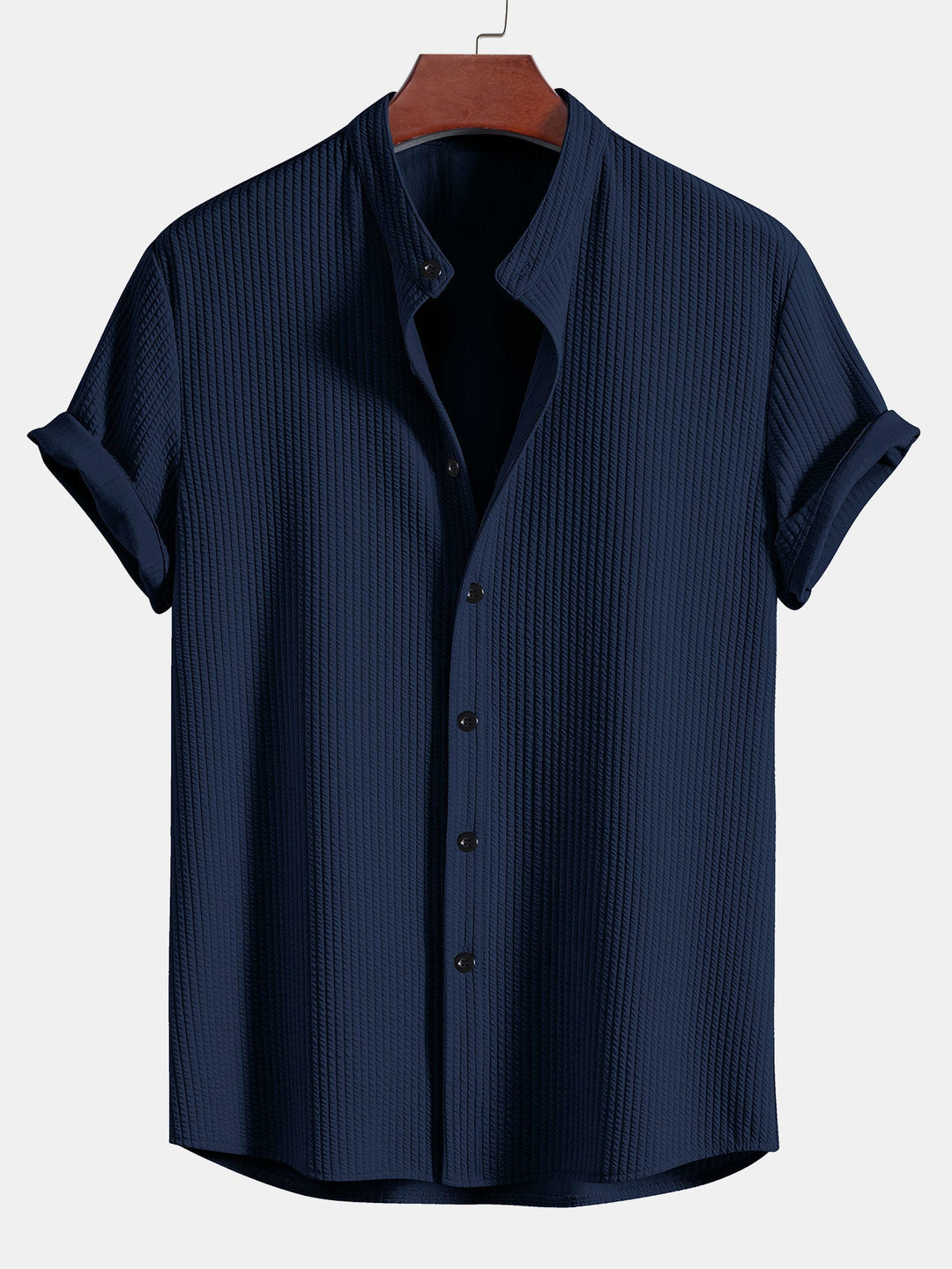 Muscle Fit Ribbed Stand-Up Collar Shirt & Shorts