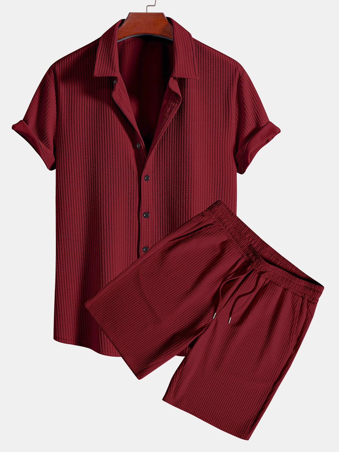 Muscle Fit Ribbed Button-Down Shirt & Shorts