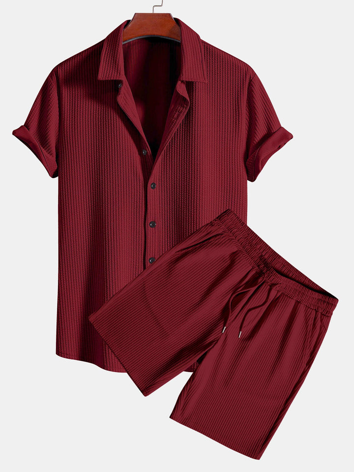 Muscle Fit Ribbed Button-Down Shirt & Shorts