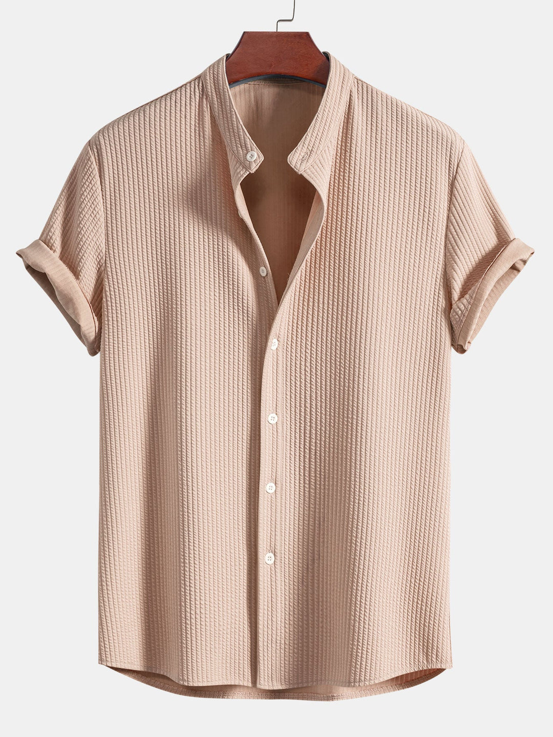 Muscle Fit Ribbed Stand-Up Collar Shirt & Shorts