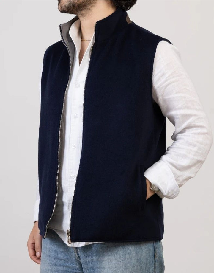 Pothiares Reversible Wool Gilet | Brown