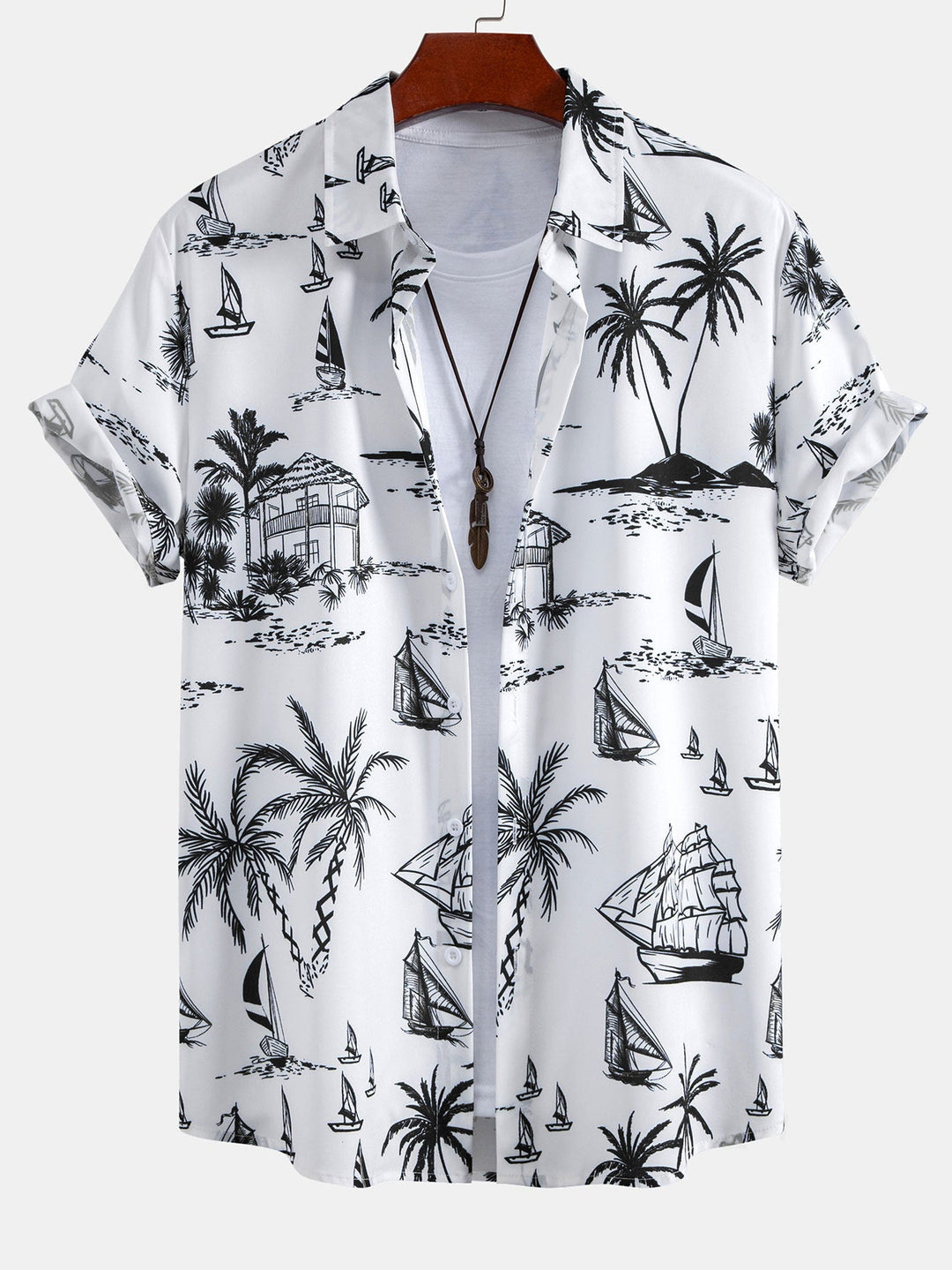 Island Sailing Print Button-Up Shirt & Swim Shorts