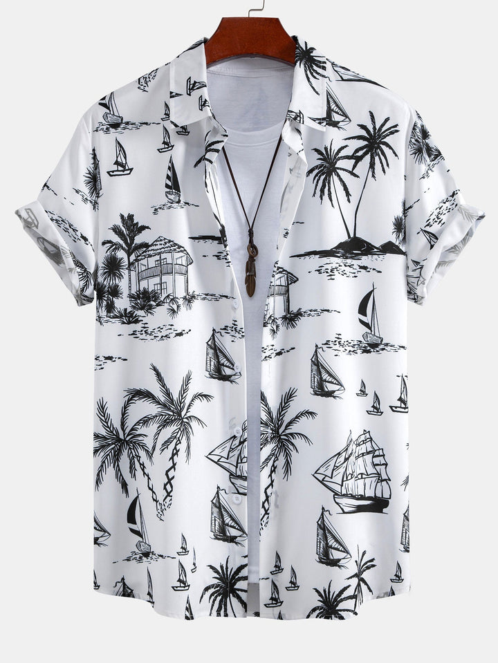 Island Sailing Print Button-Up Shirt & Swim Shorts