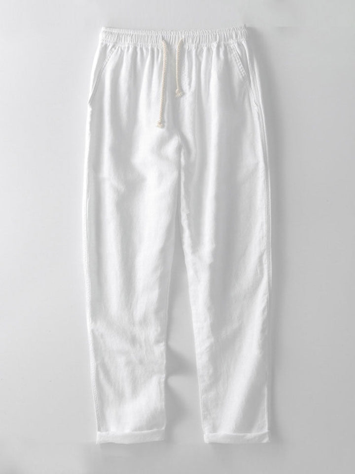 Cotton Blend Striped Button-Down Shirt & Straight Linen Pants