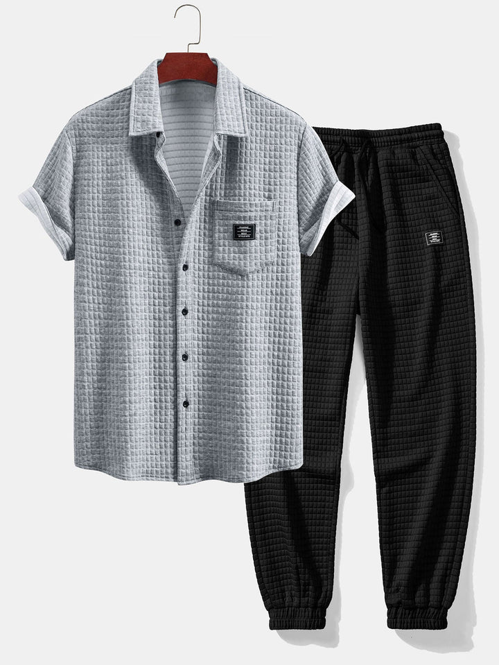 Short Sleeve Waffle Shirt & Drawstring Waffle Joggers
