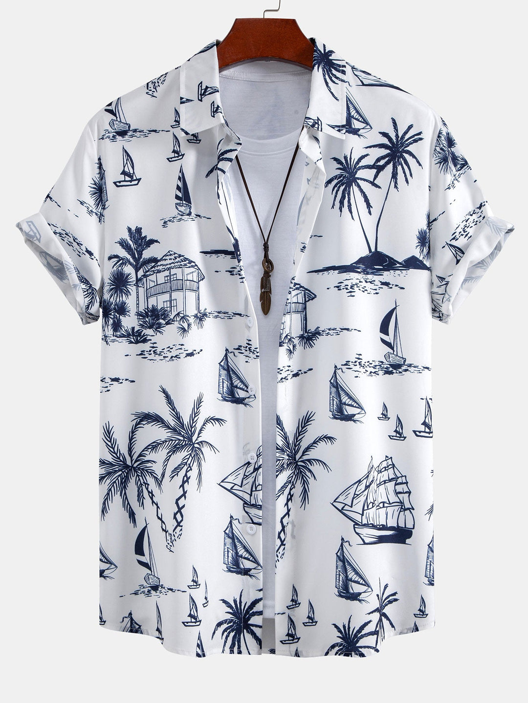 Island Sailing Print Button-Up Shirt & Swim Shorts