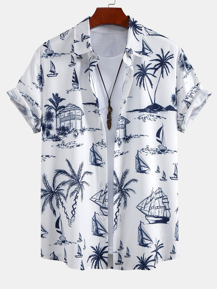 Island Sailing Print Button-Up Shirt & Swim Shorts