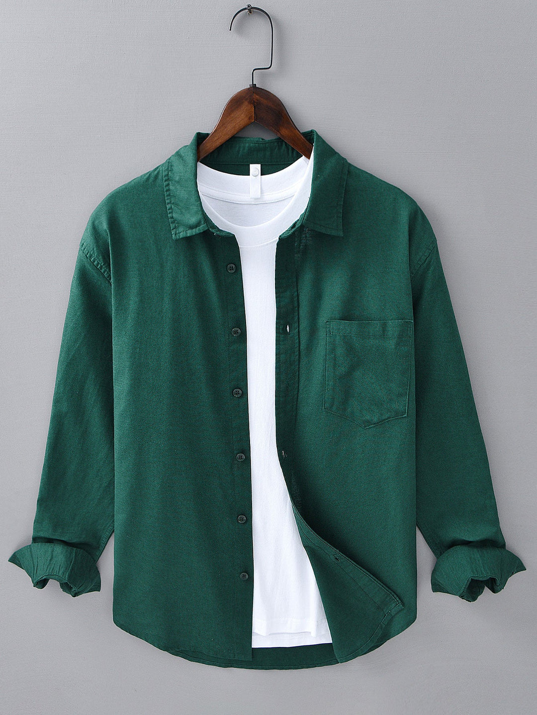 Linen long sleeve cotton shirt with pocket