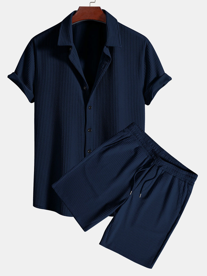 Muscle Fit Ribbed Button-Down Shirt & Shorts