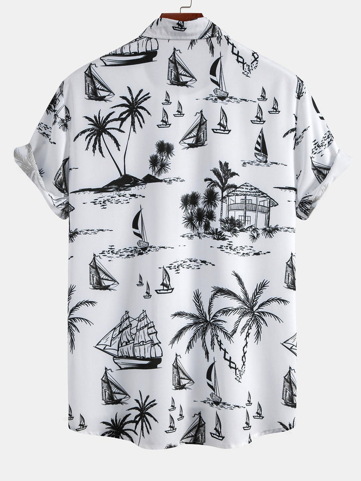 Island Sailing Print Button-Up Shirt & Swim Shorts