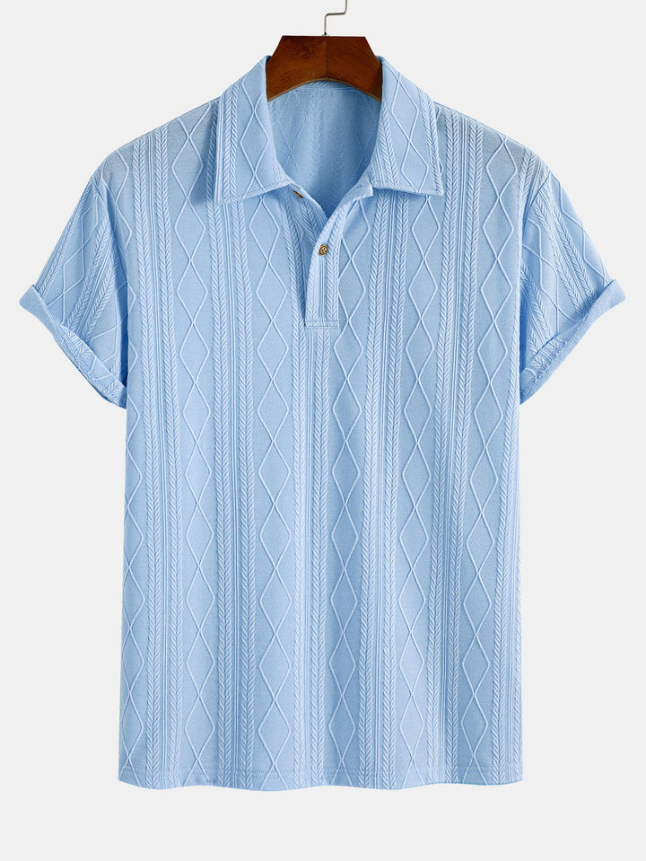 Knitted Geometric Plaid Jacquard Polo
