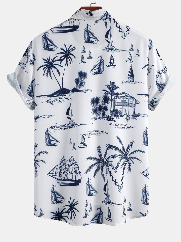 Island Sailing Print Button-Up Shirt & Swim Shorts