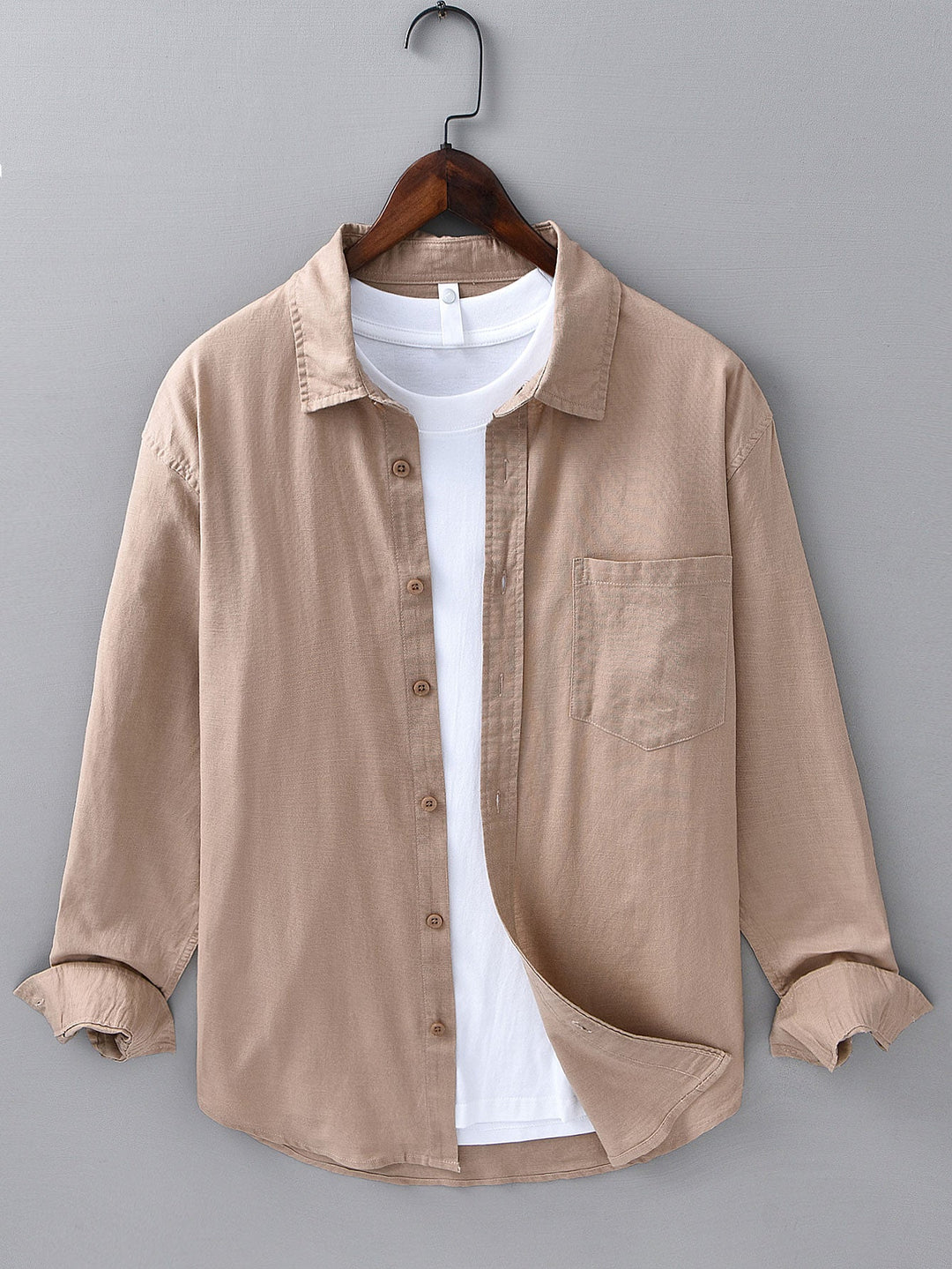 Linen long sleeve cotton shirt with pocket