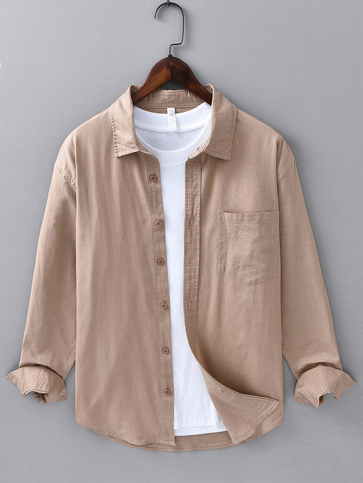 Linen long sleeve cotton shirt with pocket