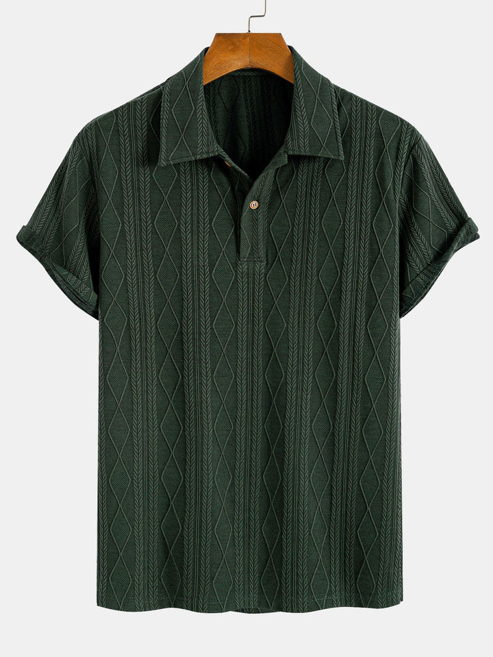 Knitted Geometric Plaid Jacquard Polo