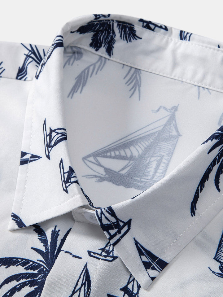 Island Sailing Print Button-Up Shirt & Swim Shorts
