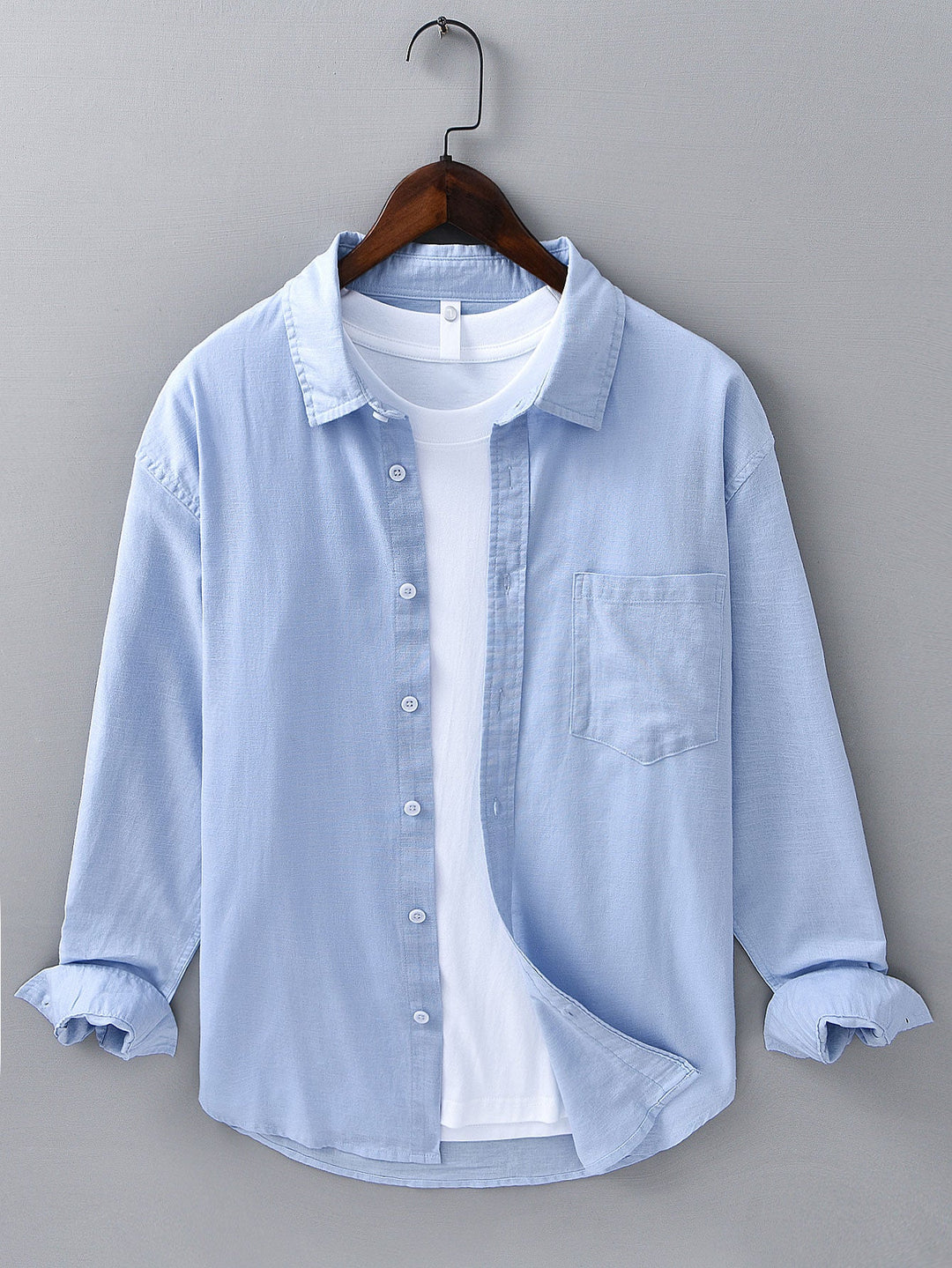 Linen long sleeve cotton shirt with pocket