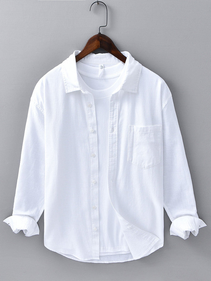 Linen long sleeve cotton shirt with pocket