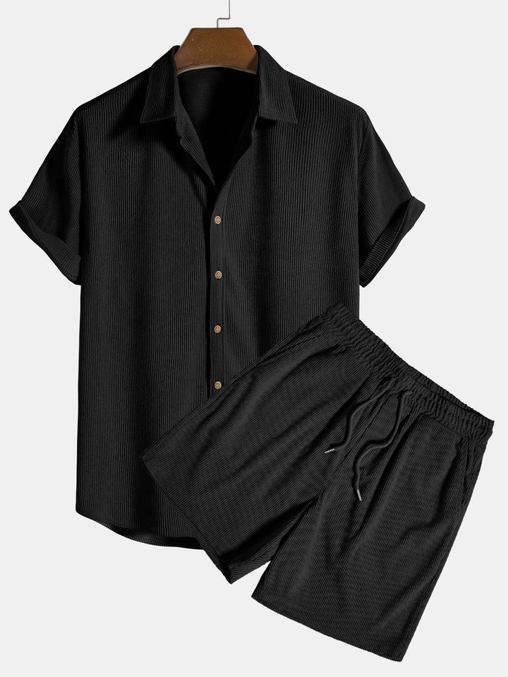 Short Sleeve Corduroy Button-Down Shirt & Shorts