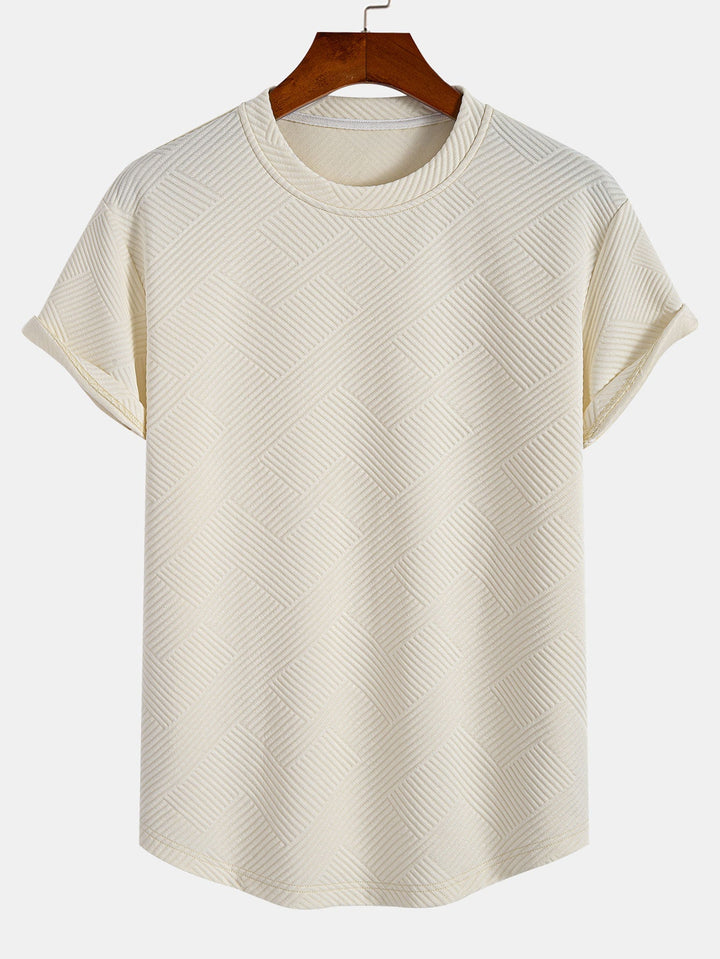 Short Sleeve Striped Jacquard Bow Hem T-Shirt