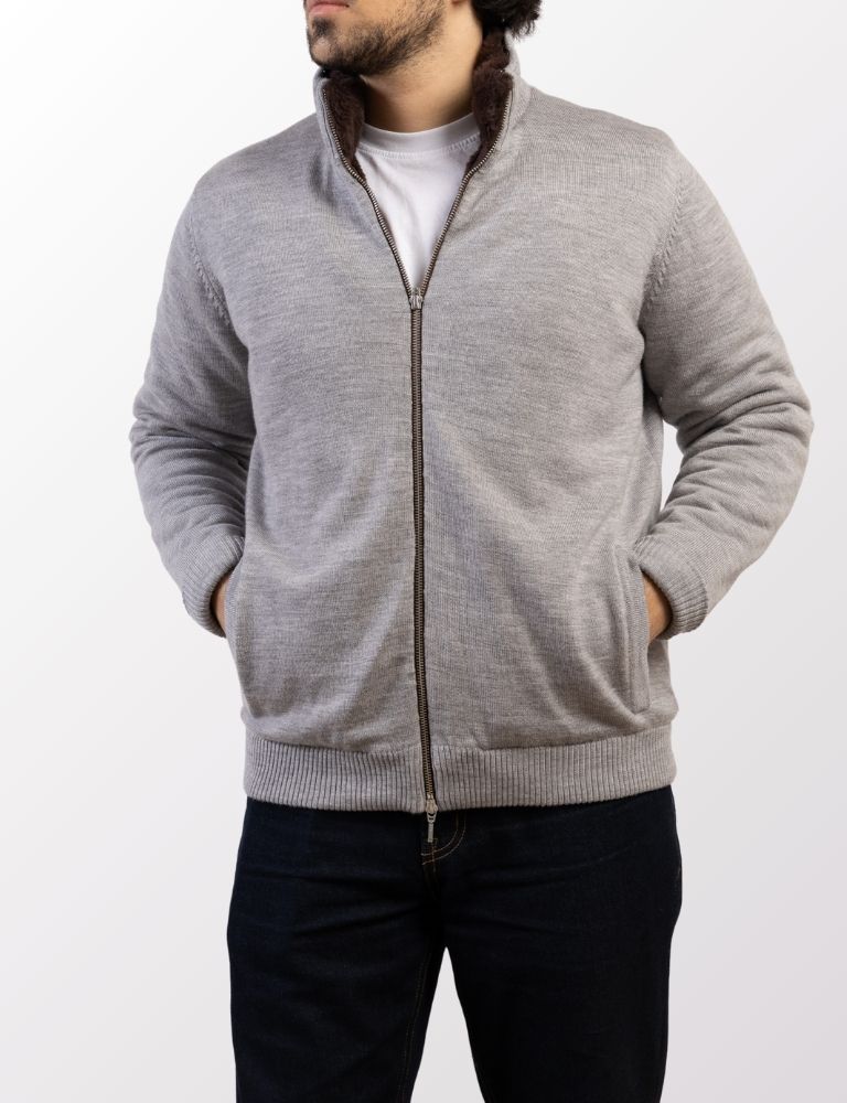 Pothiares Full Fur lined Cardigan | Navy