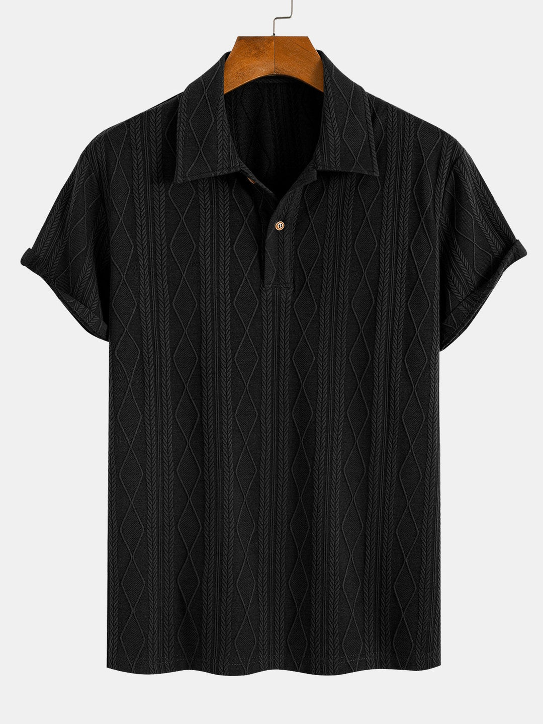Knitted Geometric Plaid Jacquard Polo