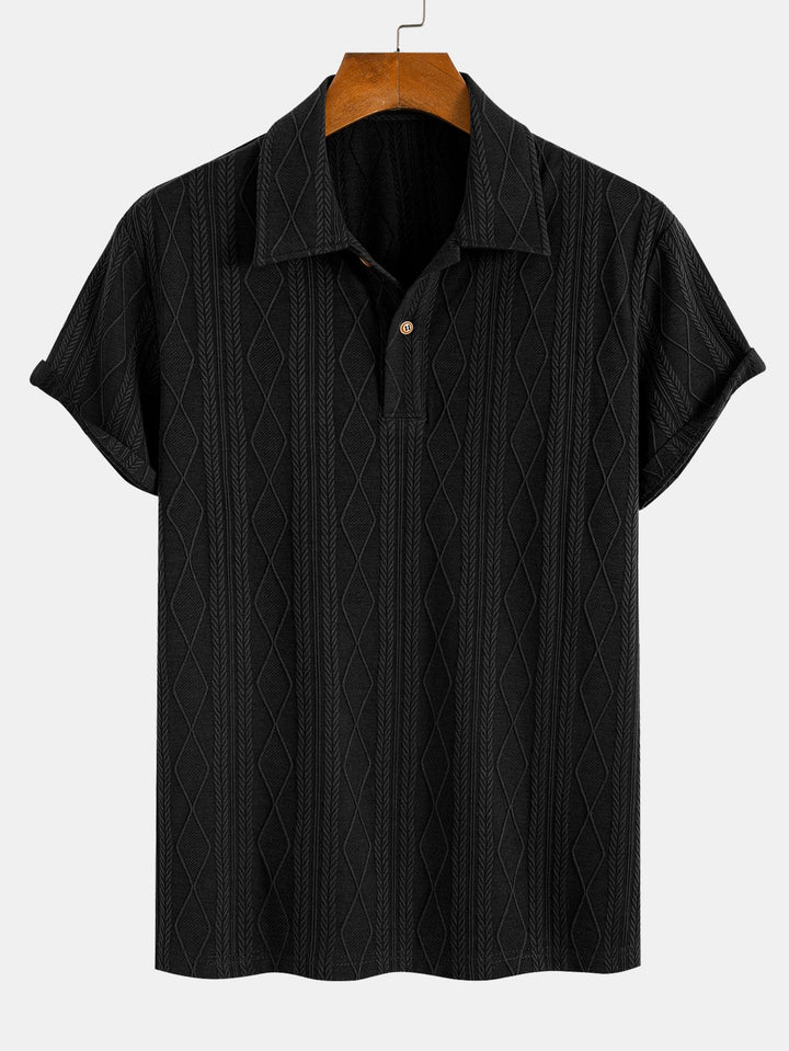 Knitted Geometric Plaid Jacquard Polo