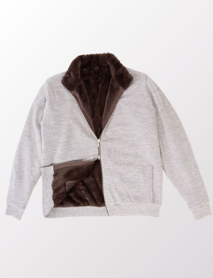 Pothiares Full Fur lined Cardigan | Navy