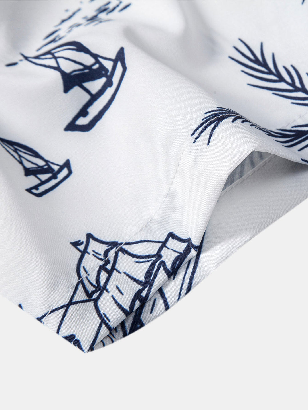 Island Sailing Print Button-Up Shirt & Swim Shorts