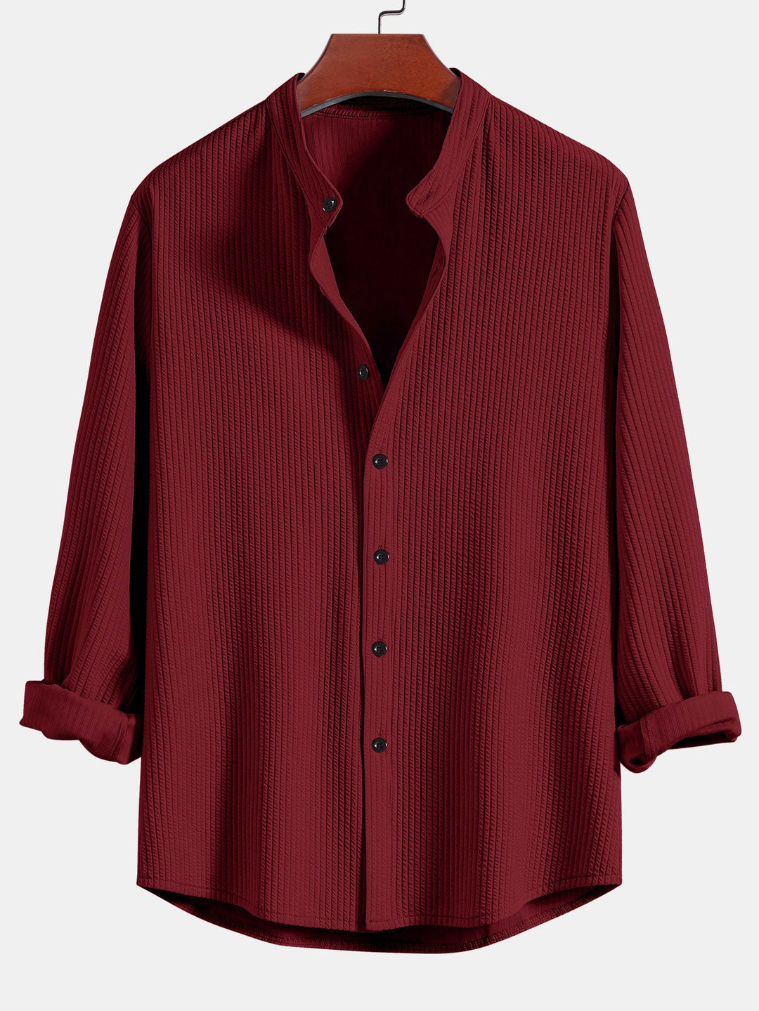 Long Sleeve Muscle Fit Ribbed Stand-Up Collar Shirt