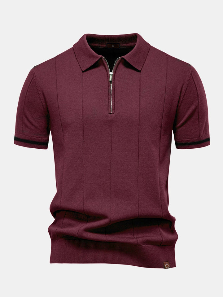 Contrast Trim Zip Knitted Polo Shirt