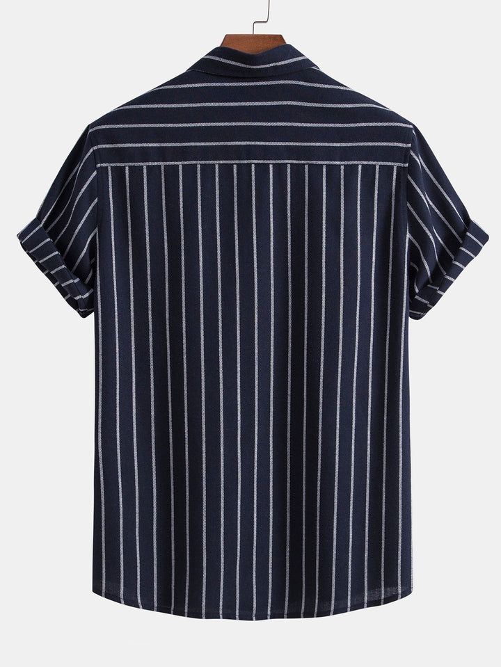 Cotton Blend Striped Button-Down Shirt & Straight Linen Pants