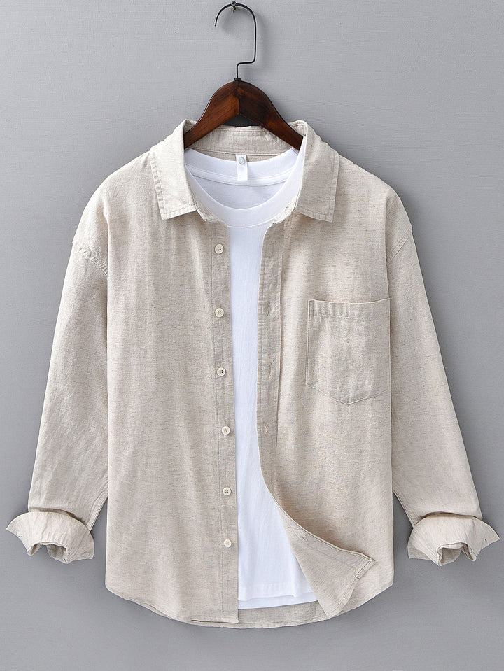Linen long sleeve cotton shirt with pocket