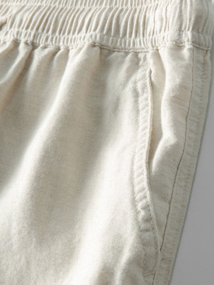 Striped Crochet V-Neck Polo & Straight Leg Linen Trousers