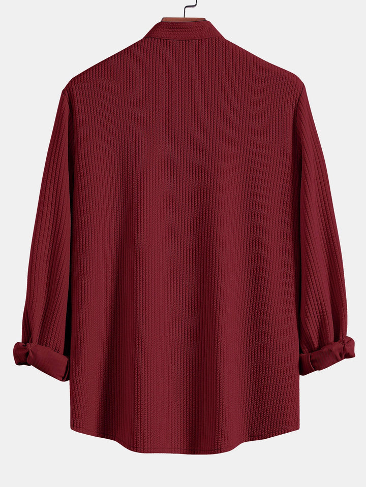 Long Sleeve Muscle Fit Ribbed Stand-Up Collar Shirt