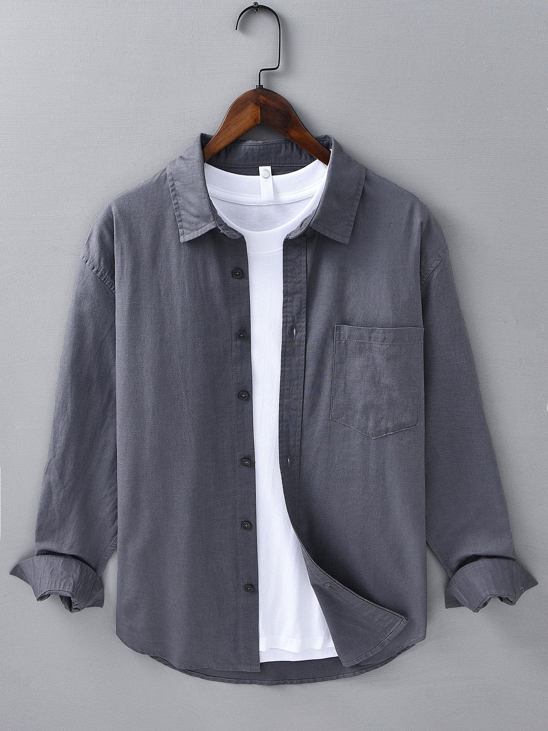 Linen long sleeve cotton shirt with pocket