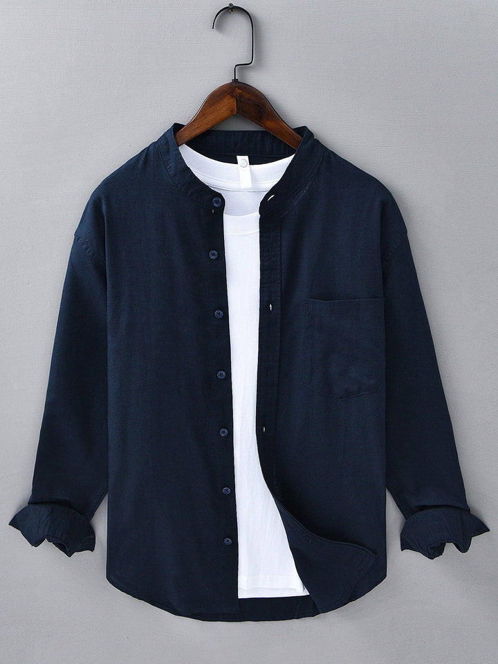 Long sleeve linen cotton light brown shirt with D-collar