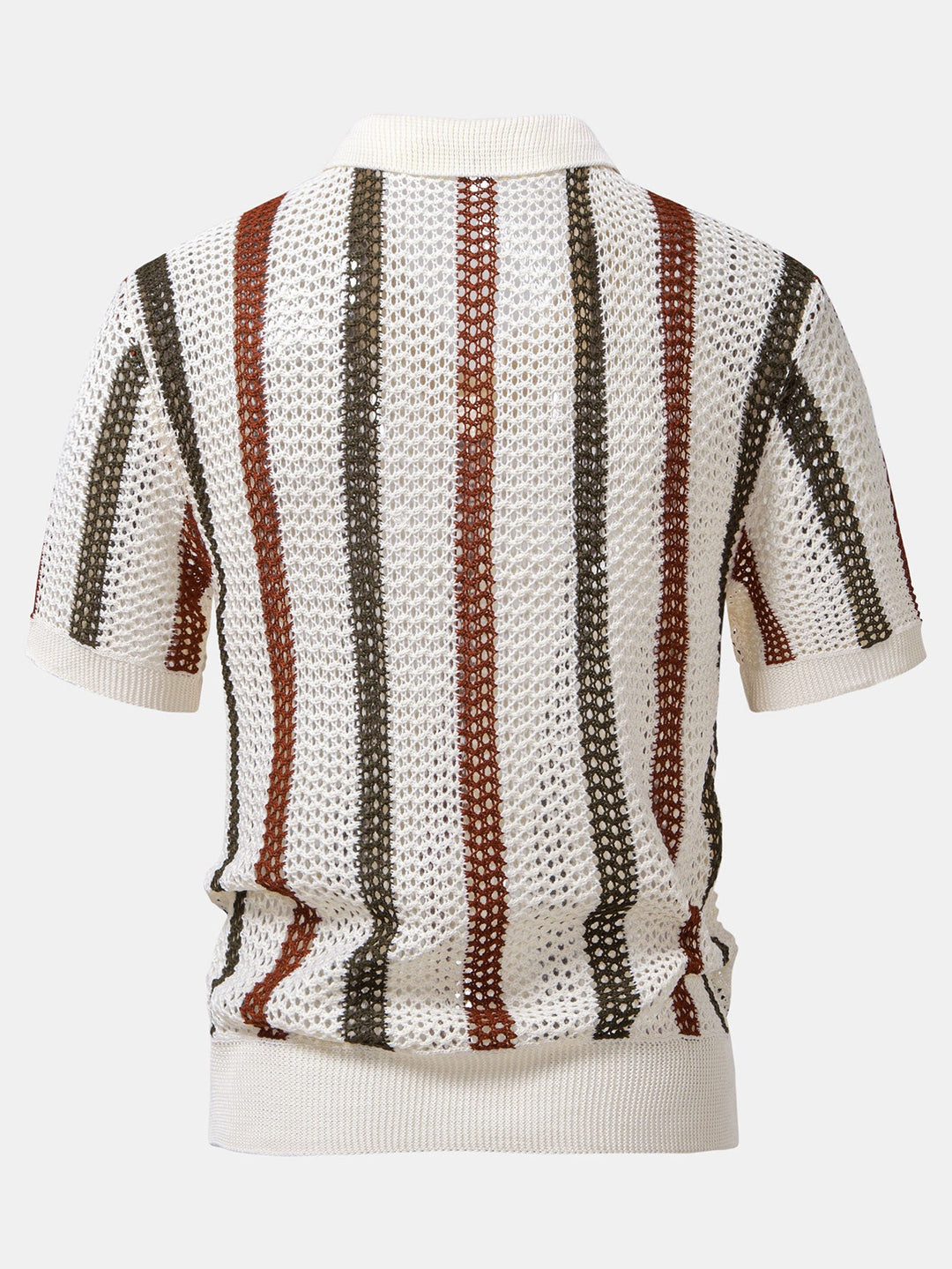 Striped Crochet V-Neck Polo & Straight Leg Linen Trousers