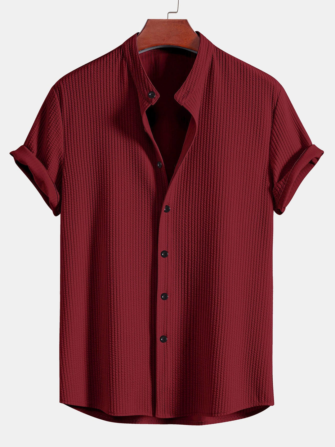 Muscle Fit Ribbed Stand-Up Collar Shirt & Shorts