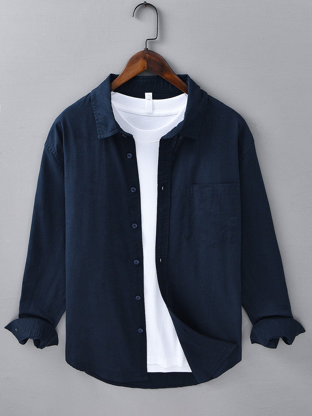 Linen long sleeve cotton shirt with pocket