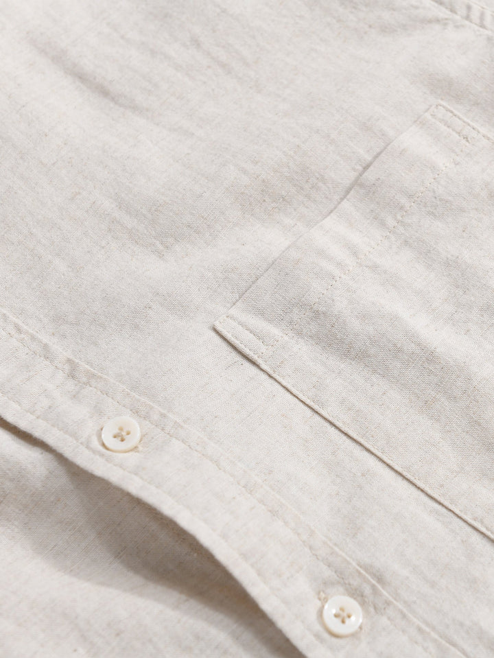 Long sleeve linen cotton light brown shirt with D-collar