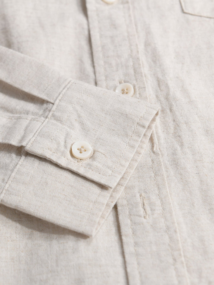 Long sleeve linen cotton light brown shirt with D-collar