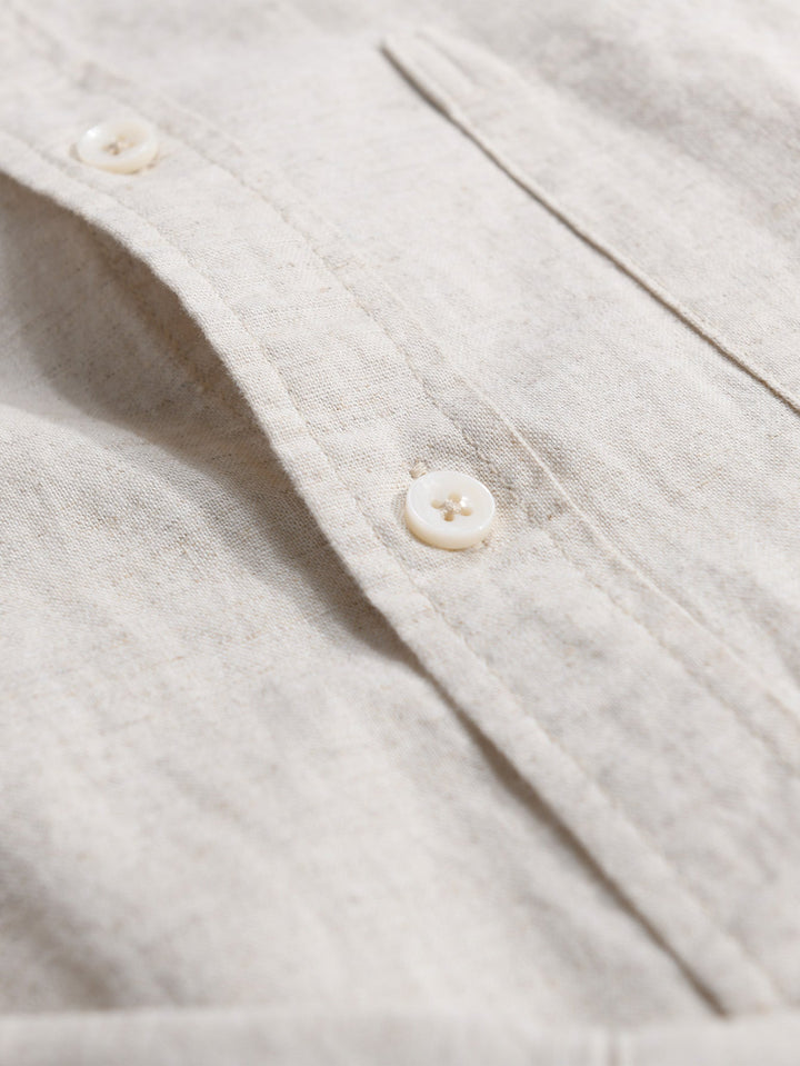 Long sleeve linen cotton light brown shirt with D-collar