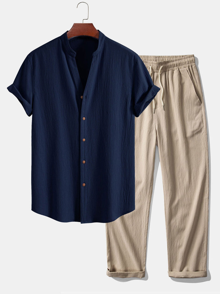 Wrinkled texture shirt & wrinkled Straight pants
