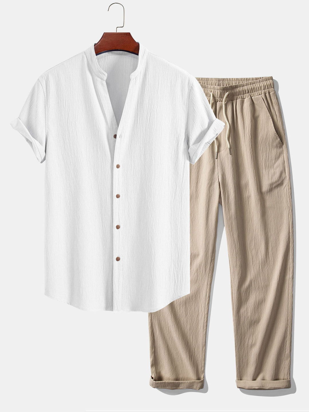 Wrinkled texture shirt & wrinkled Straight pants