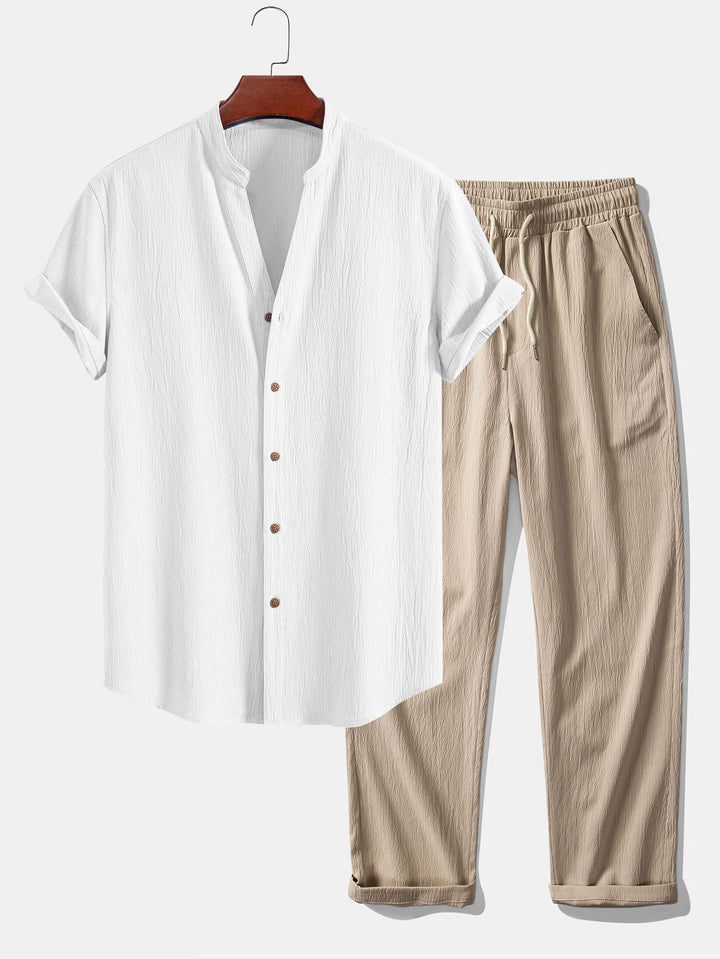 Wrinkled texture shirt & wrinkled Straight pants
