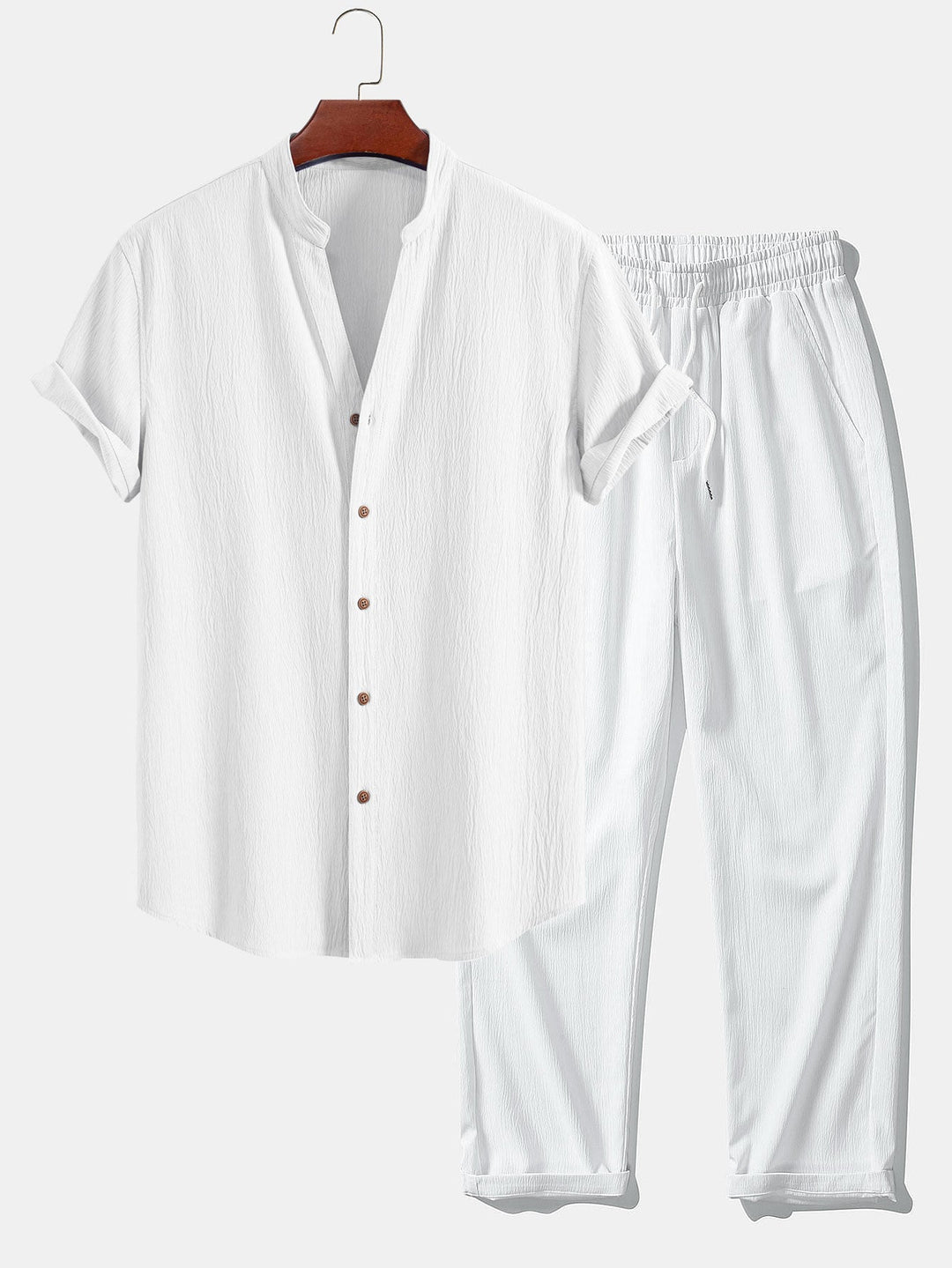 Wrinkled texture shirt & wrinkled Straight pants