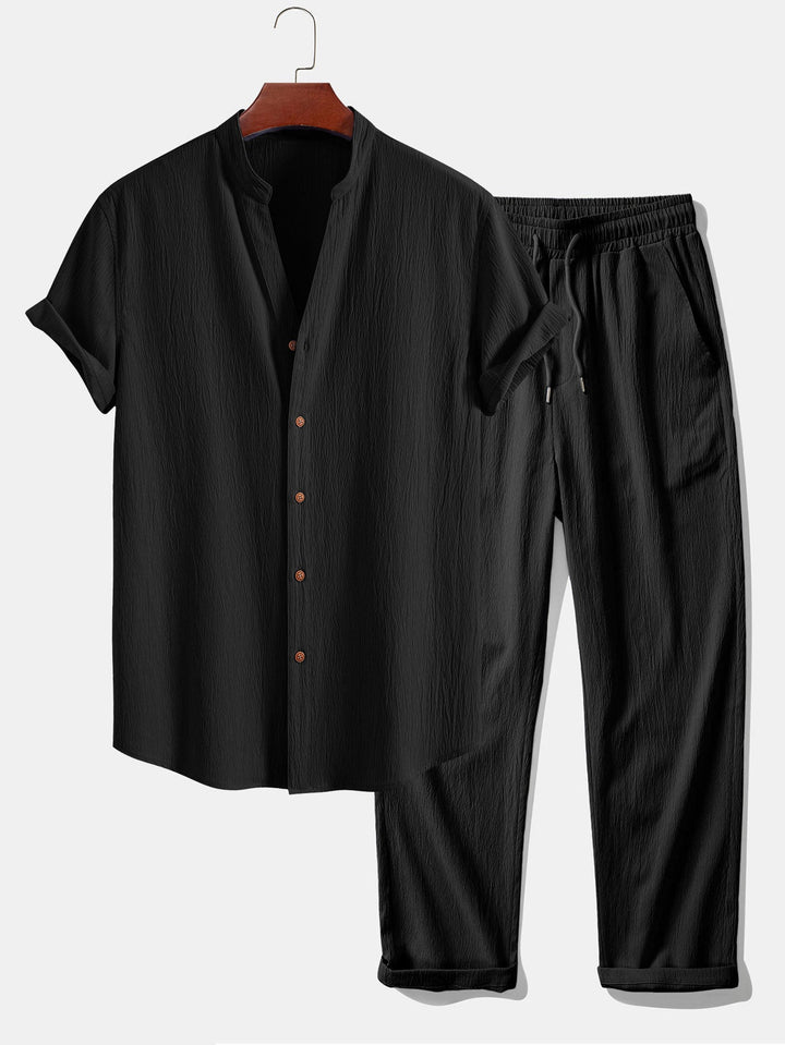 Wrinkled texture shirt & wrinkled Straight pants