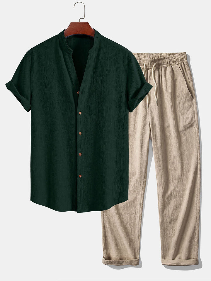 Wrinkled texture shirt & wrinkled Straight pants